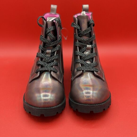 Brash Woman's Iridescent Purple Lace/Side Zipper Lug Sole Ankle Boots Size 5 - Picture 2 of 7